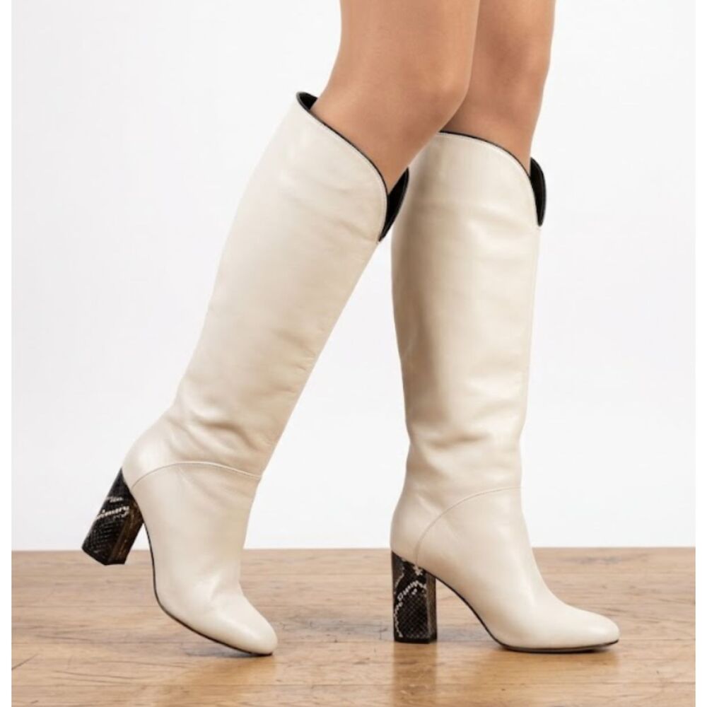 Sigerson Morrison Luxury Barbaretta Knee High Boots Cream White Womens 36.5